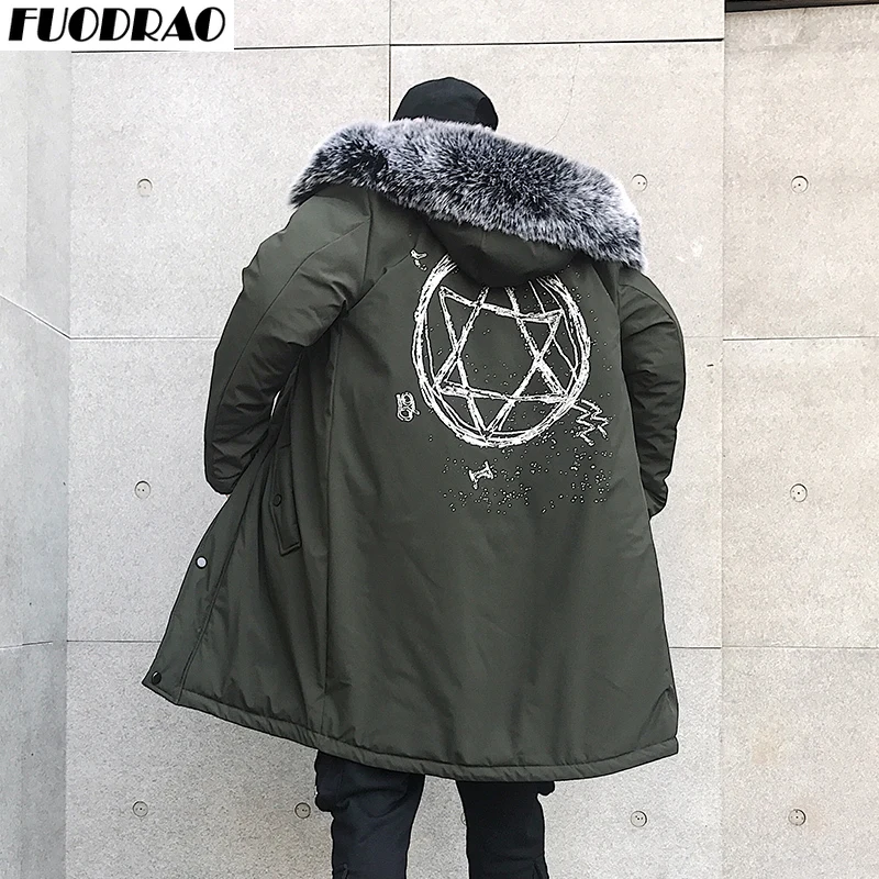 FUODRAO уличная одежда больших размеров длинные толстые мужские парки в стиле хип