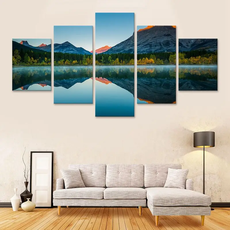 Озеро горы отражение Печать на холсте картина Гостиная Wall Art 5 шт. фотографии
