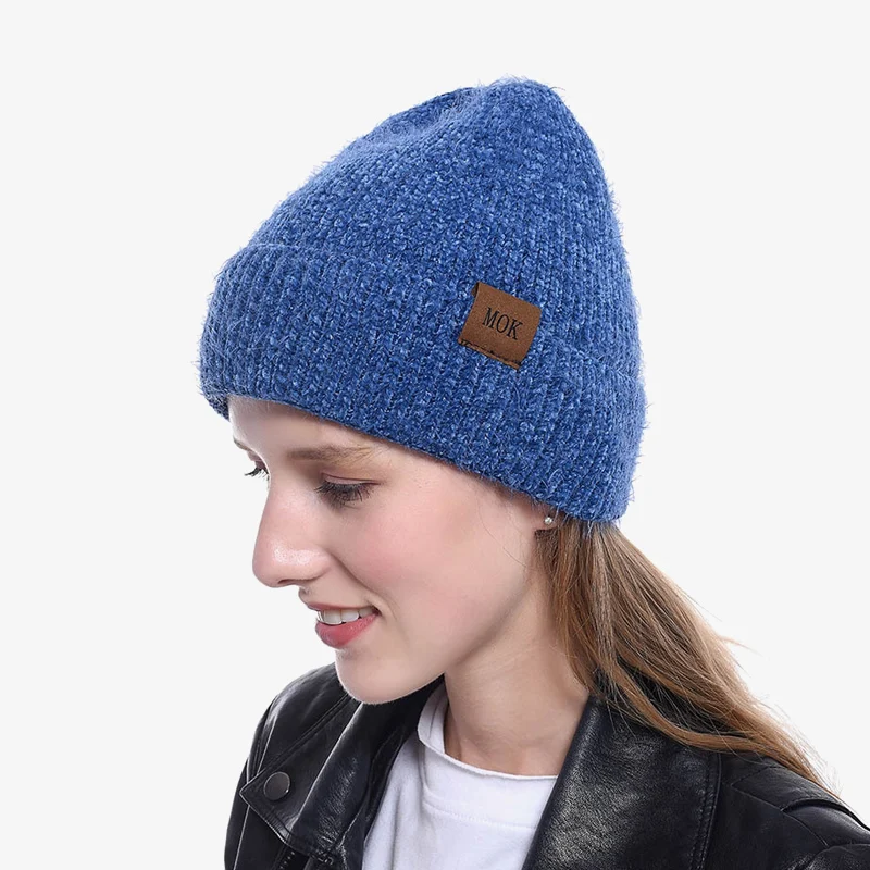 Зимняя шапка для женщин одноцветная шерстяная вязаная из искусственной норки
