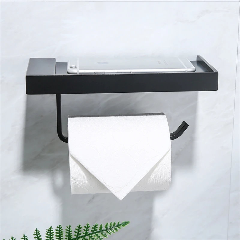 

Матовый черный настенный держатель для туалетной бумаги, держатель для бумаги, держатель рулона с аксессуарами для телефона