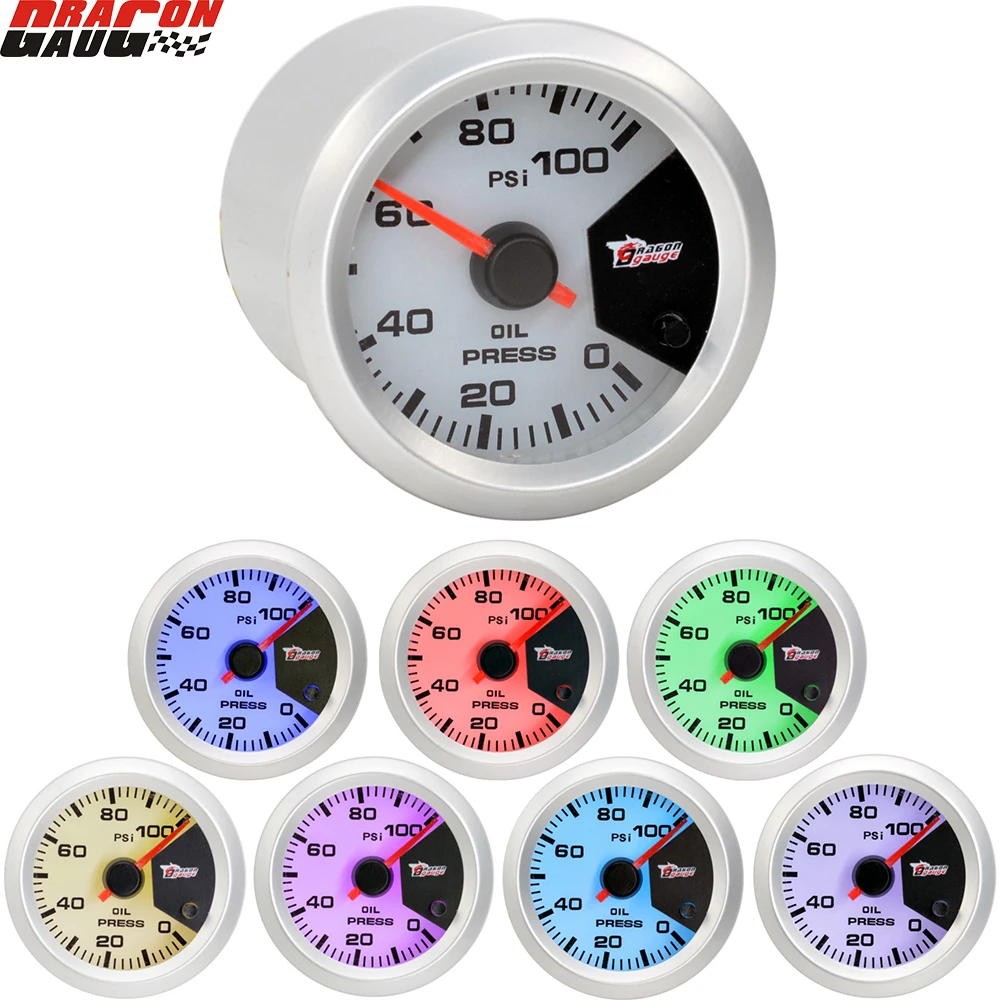 Дракон 52 мм шаговый двигатель 7 цветов Подсветка Авто Автомобильный манометр