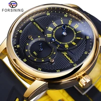 forsining black golden luxury men transparent automatic wristwatch waterproof mechanical watch silicone band casual sport clock