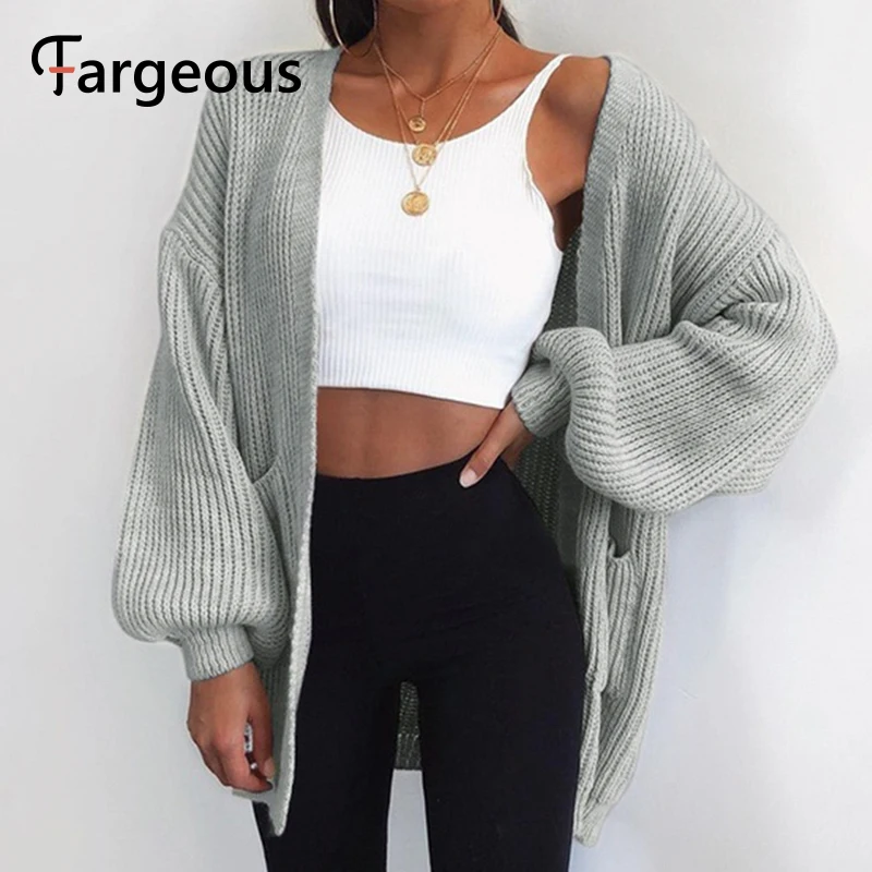 Женский длинный кардиган Fargeous вязаный большого размера с карманами для осени и
