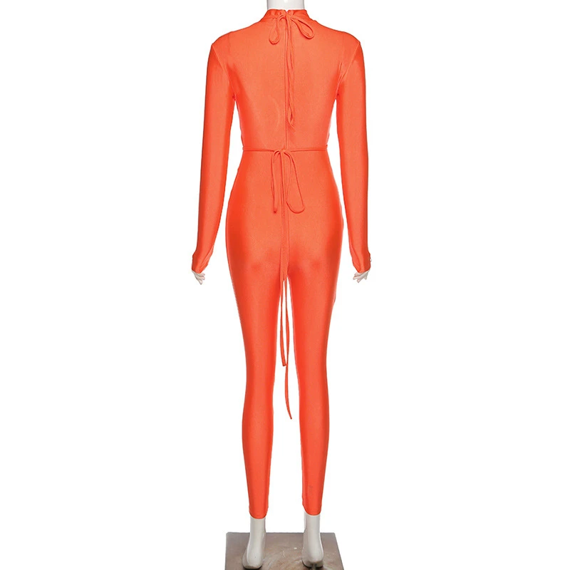 Women Sexy Solid Bright Hollow Out Sporty Jumpsuit Come With Bra Turtleneck Long Sleeve Skinny Romper Workout Overall One Piece