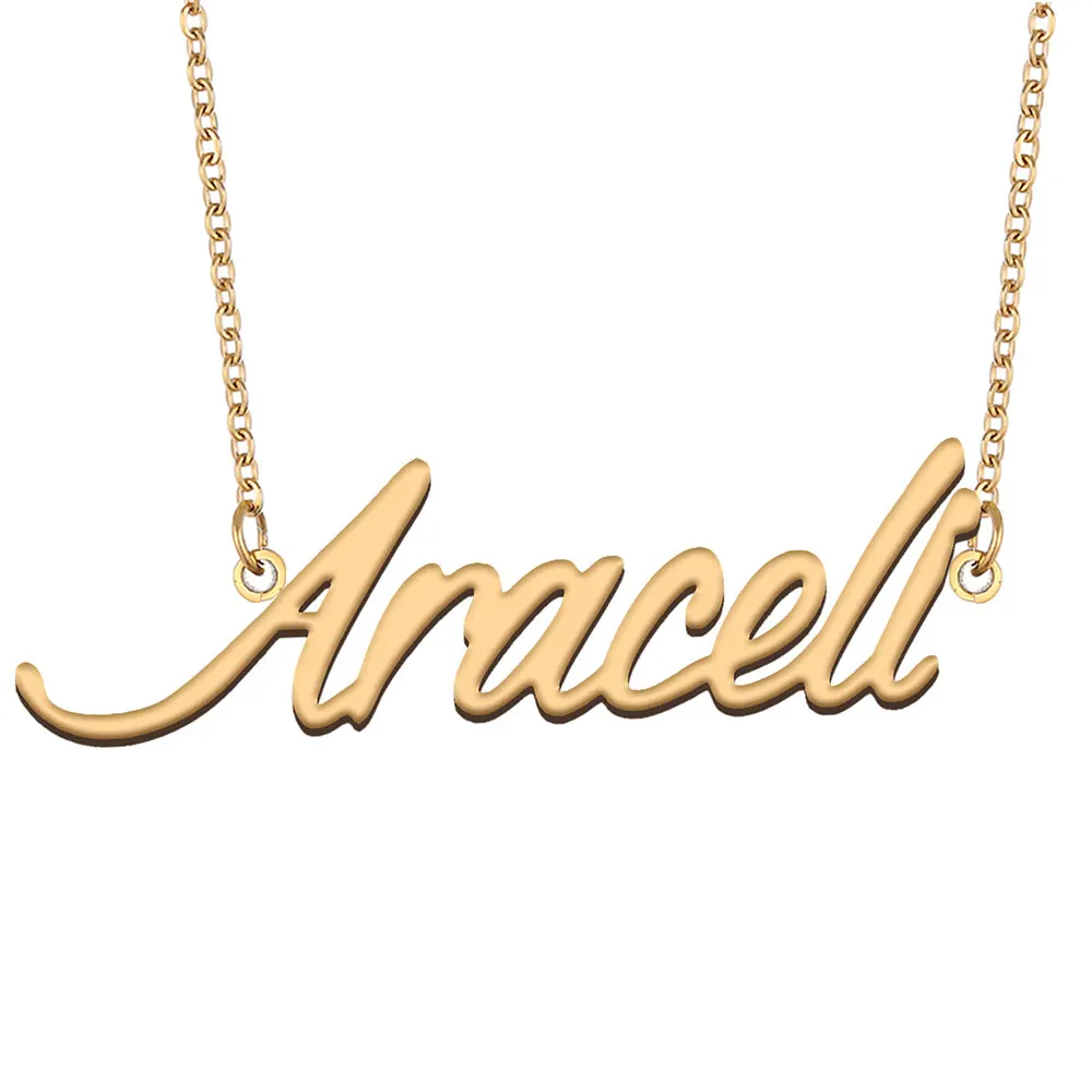 

Araceli Nameplate Necklace for Women Stainless Steel Jewelry Gold Plated Name Chain Pendant Femme Mothers Girlfriend Gift