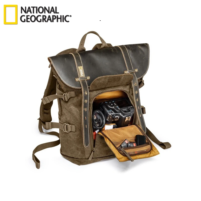 

National Geographic Africa Collection NG A5290 Laptop Backpack SLR Camera Bag Canvas Authentic Leather Photo Bag