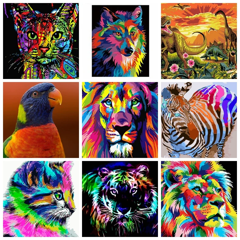 

DIY Paints By Numbers Lion Wolf Animals 50x40cm Art Pictures Set Coloring Decorative Canvas Wall Artcraft Oil Painting By Number