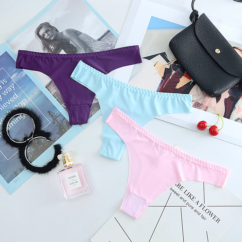 

Cotton Crotch Thong Seamless Thongs Ladies Underwear Woman Panties Ice Silk Sports Intimate T Pants Low Waist Panties Ultra-Thi