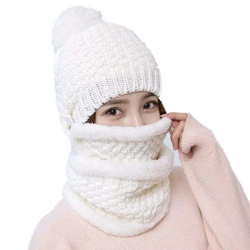 

2021 Winter Hat Outdoor Fashion Women Fur Lining Wool Thick Cashmere Beanie Scarf Sets Beanies Beanie