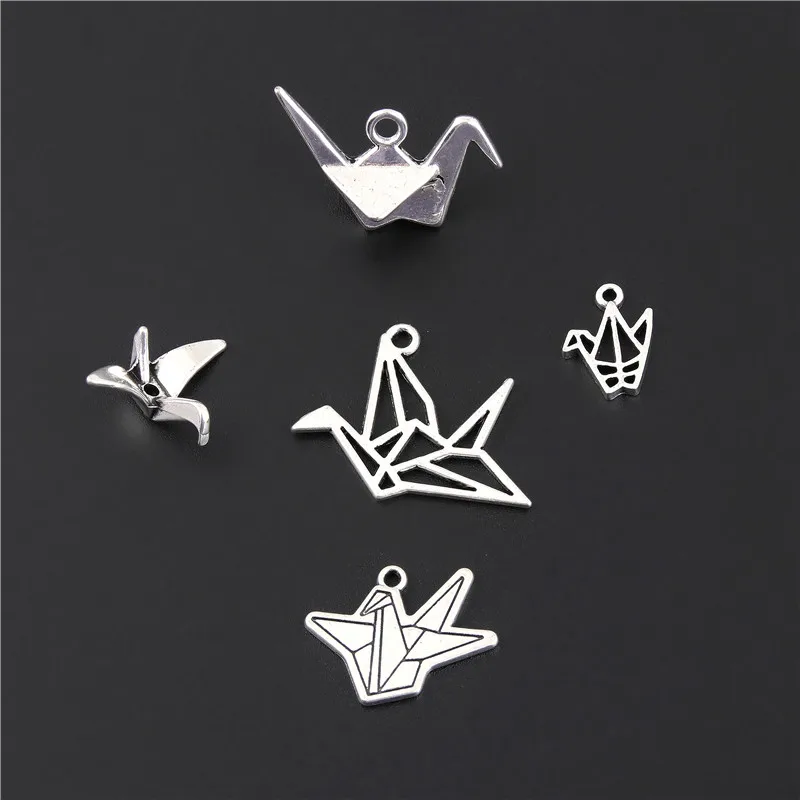 10 шт. смешанных серебряных цветов тысяча бумажных кранов шармы оригами подарок