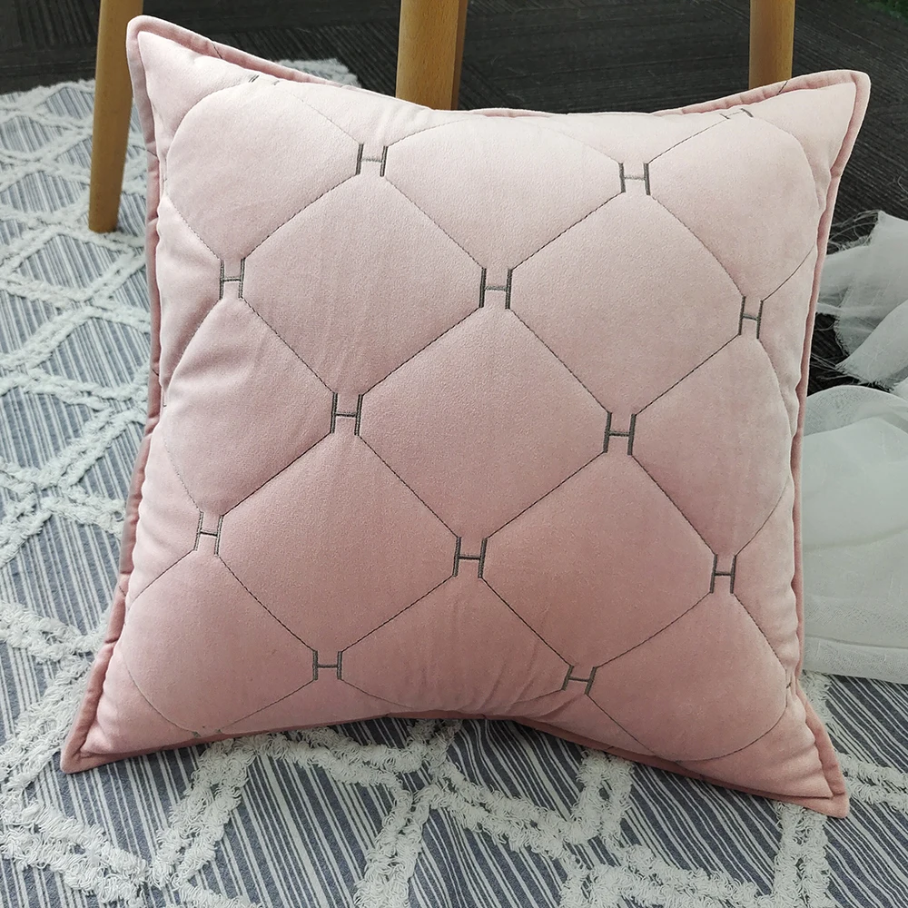 

Бархатная наволочка для диванной подушки, наволочка для спальни с вышивкой H, стеганая декоративная подушка, однотонная плюшевая зимняя под...