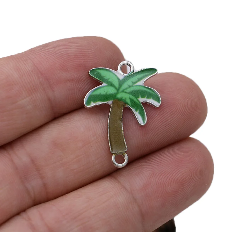 

10pcs Silver Plated Green Coconut Tree Charm Connector for Jewelry Making Bracelet Necklace Accessories DIY Craft