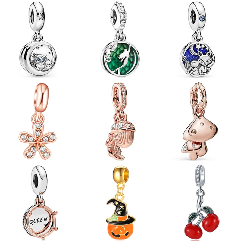 

Long Statement Evil Eye Mermaid Cactus Owl Pendants Beads Fit Original Brand Bracelets Charms Bangles for Women DIY Making