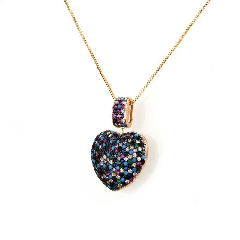 Heart colored zircon pendant Popular style zirconium copper electroplated loose stone necklace | Украшения и аксессуары