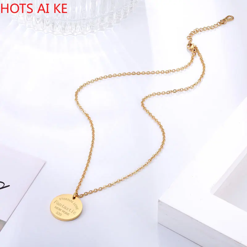 

Classic Design Circle Engraving Fantastic Woman Necklace Pendant Stainless Steel Famous Brand Necklace Jewelry Love Gift