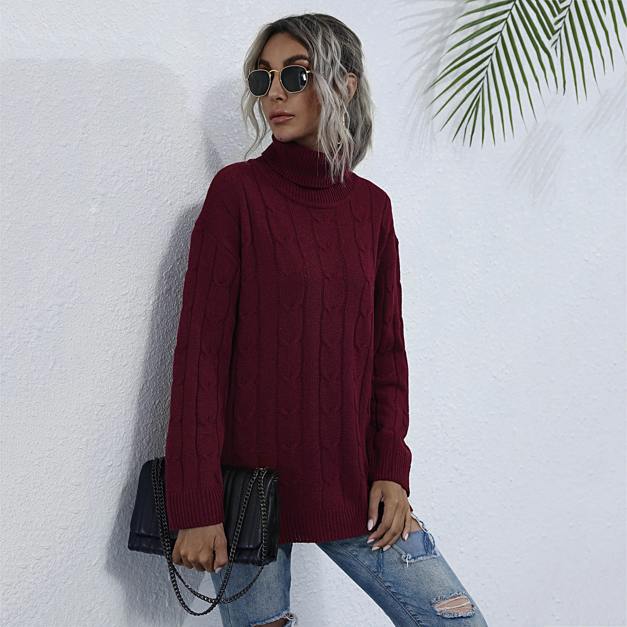 

Autumn and winter solid color high-neck knitted mid-length Mori base sweater,women clothing,winter clothes women,traf
