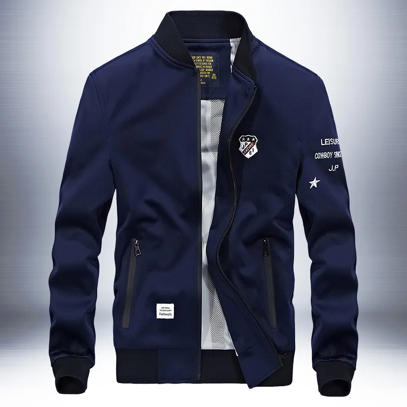 

Embroidered Badge Fashion Brand Spring Jacket Men Plus Size 4XL Navy Black Burgundy Red
