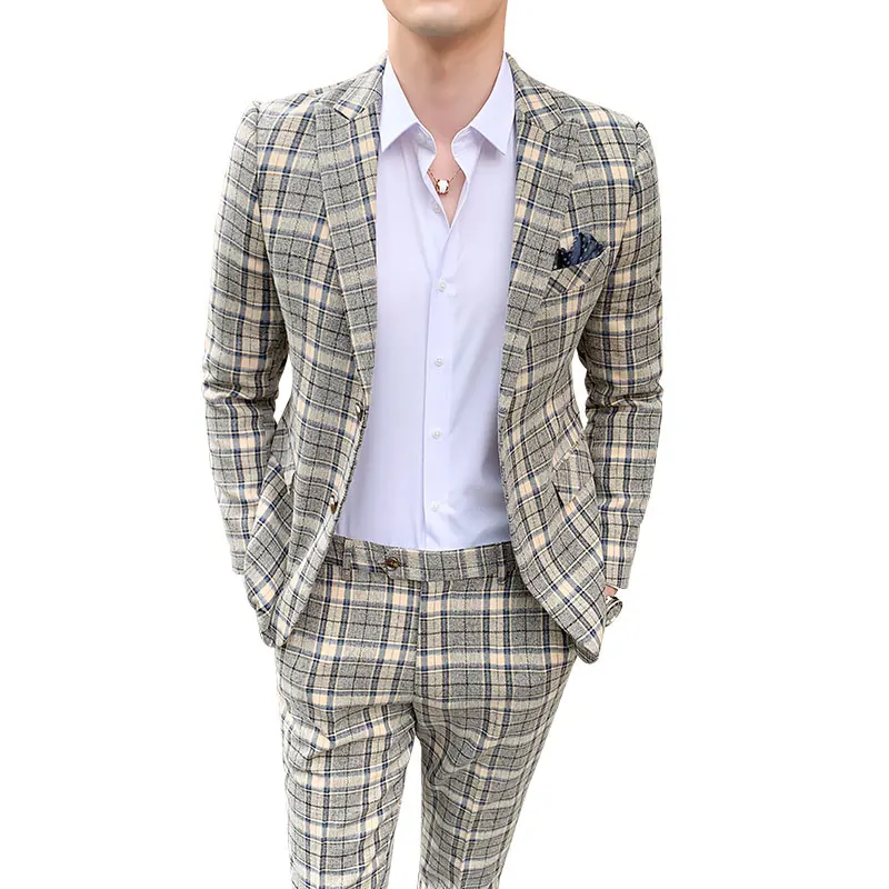 

2019 Plaid Suit 3-Piece Set Slim Business Traje De Boda Men's Wedding Suit Groom Dress Designer Latest Tuxedo Club Suit Dress