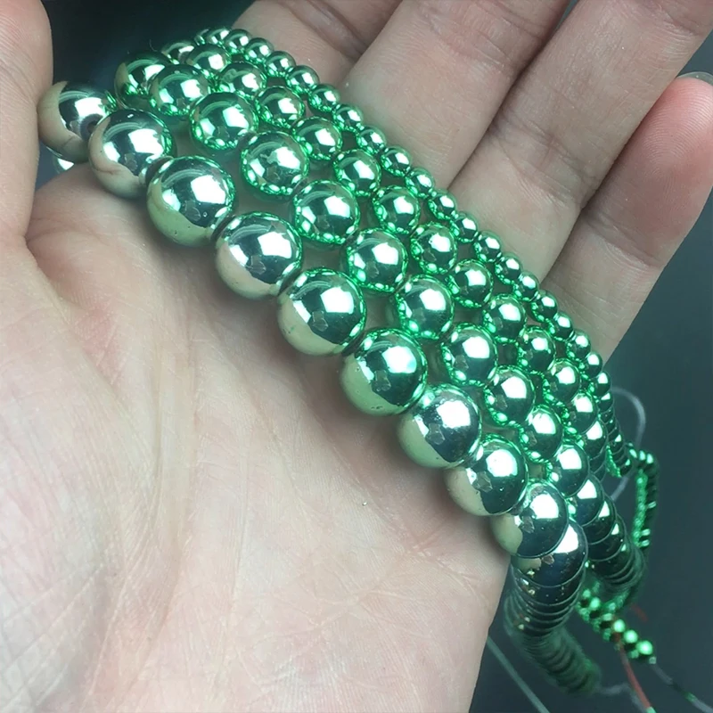 

Green Plated Hematite Round Beads Natural Loose Stone Beads For Jewelry DIY Making Bracelet Accessories 15''Inches 3 4 6 8 10mm