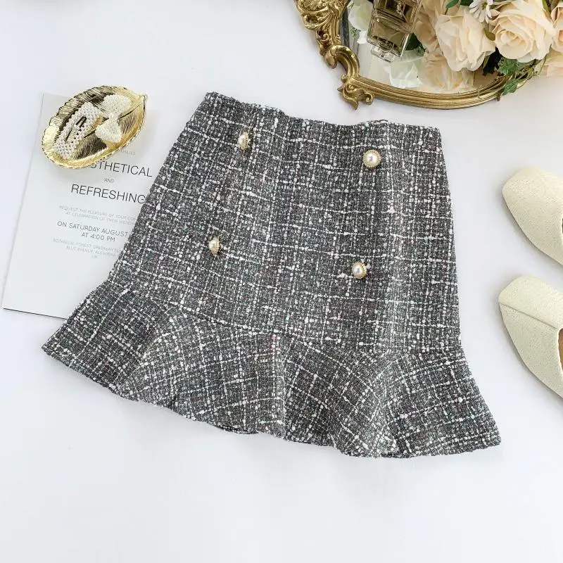 Женская Офисная Зимняя шерстяная клетчатая юбка Сумка с оборками для женщин