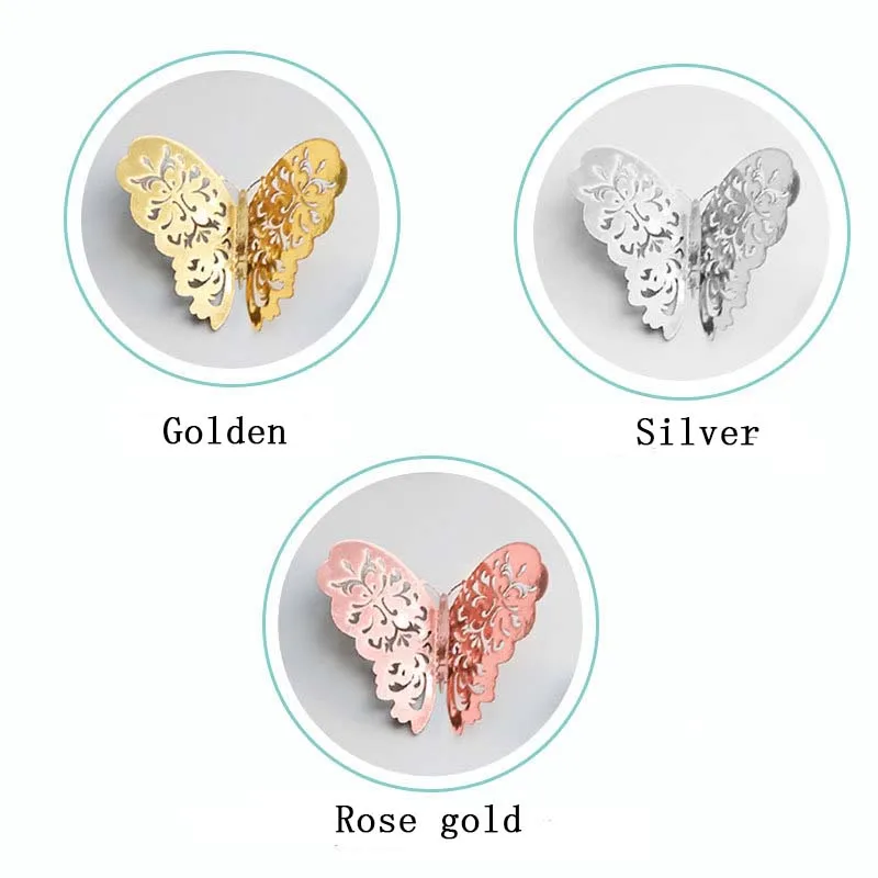 12 шт. 3D металлическая текстура полые бабочки Наклейка на стену холодильника