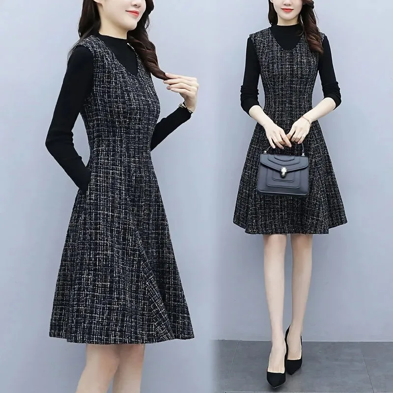 

Платье из двух предметов, новый стиль, осень и зима 2021, облегающий, средний и длинный жилет, юбка, модный костюм из двух предметов