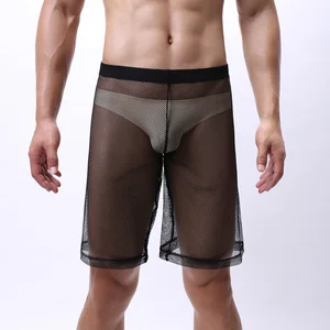 Мужские шорты, сетчатые прозрачные трусики, нижнее белье, Клубная одежда, мужские сексуальные свободные гей-брюки, Wetlook нижнее белье, трусы