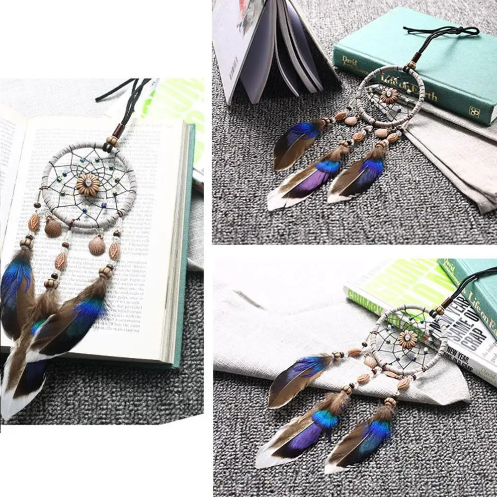 

Car Dream Catcher Beaded Natural Feathers Handcraft Bedroom Room Mirror Hanging Ring Native American Ornaments Wall Decor R5J4