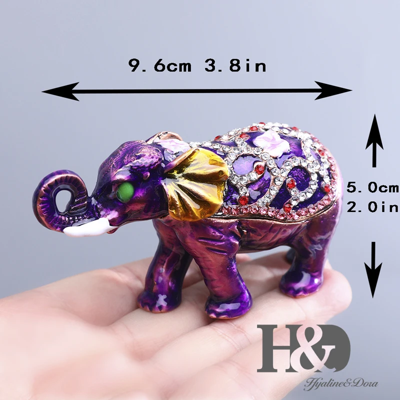 H& D ручная роспись, эмалированная фигурка слона, животное, декоративное украшение, навесные коробки для украшений, брелок, уникальный подарок для домашнего декора