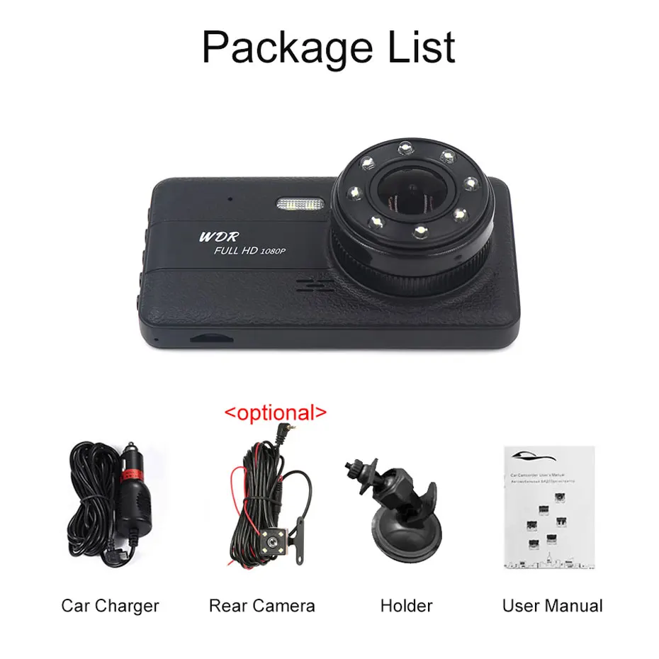 Olysine новейший 4 дюймовый Dashcam Full HD 1080P Автомобильный видеорегистратор с двумя