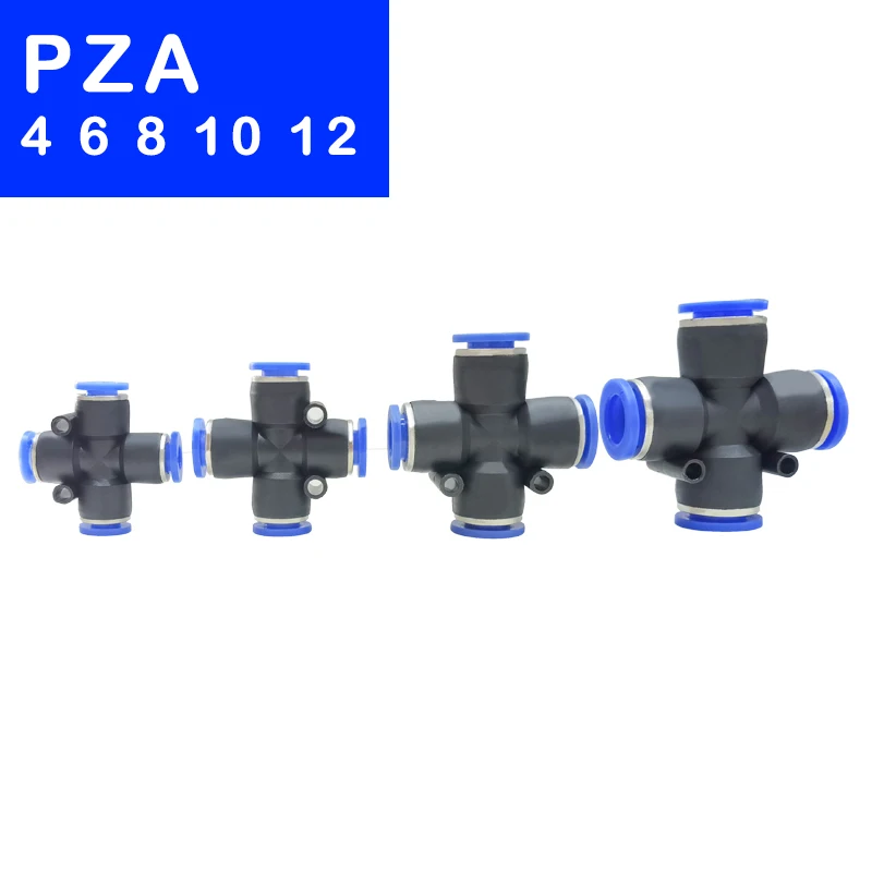 

100PCS High Quality PZA4 PZA6 PZA8 PZA10 PZA12 ,4 Way Cross Style Pneumatic Tube Push In Quick Fittings.