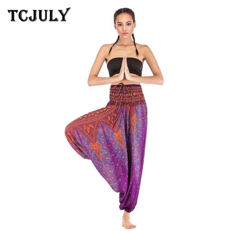 Женские брюки с принтом павлина TCJULY Свободные повседневные высокой талией