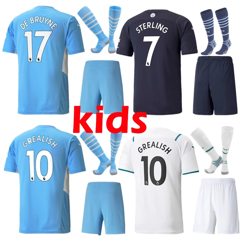 

Детский комплект «Манчестер де Хит», FODEN MAHREZ new 21 22, Детская футболка «Манчестер Сити», футбольная рубашка GREALISH city