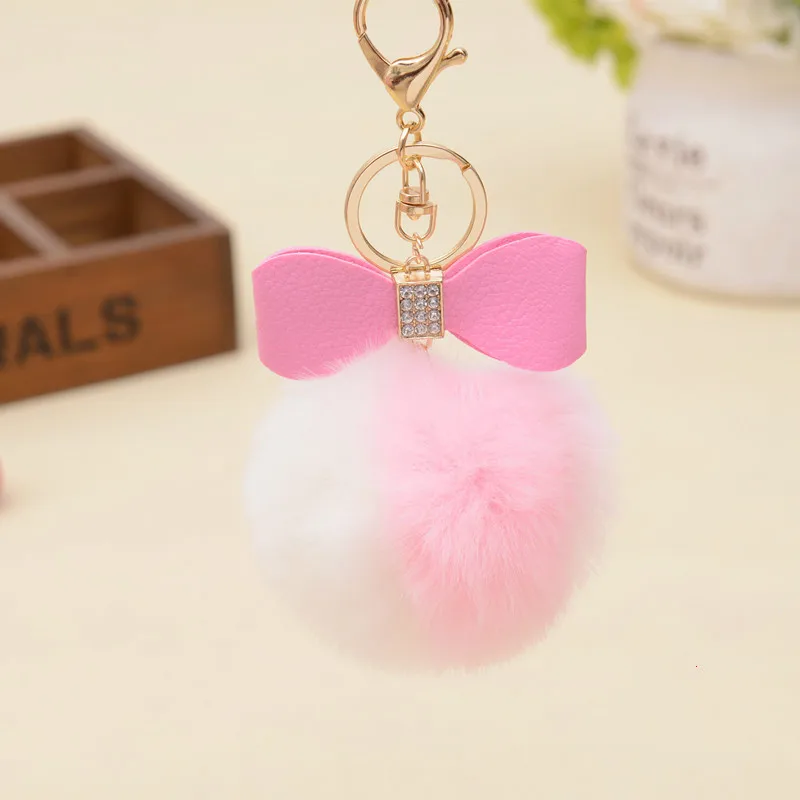 

Plush Bicolor Rabbit Hair Ball Key Buckle Bow Car Bag Key Ring Pendant Small Gift Fashion Jewelry Keychains