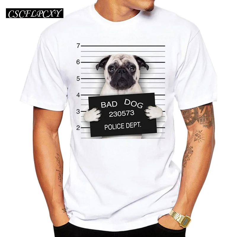 2016 Creative Dog Police Dept Design Men T Shirt Pug Printed T-shirt Short Sleeve Casual French Bulldog Tops Hot top | Мужская одежда