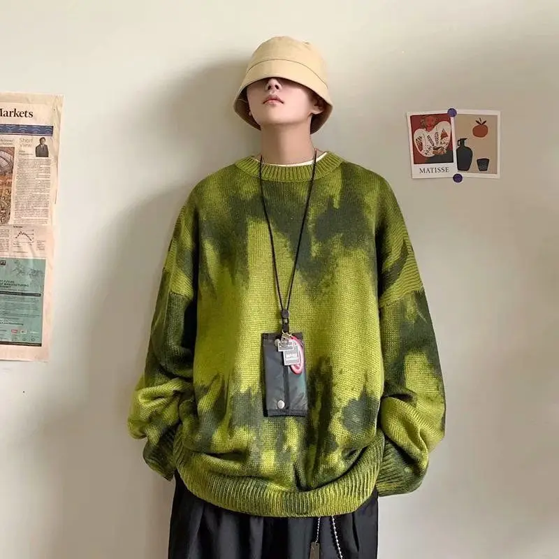 

Autumn and Winter Tie Dyed Sweater Men's Trend Loose Casual Coat European and American Retro Thickened Sweater Couple Coat