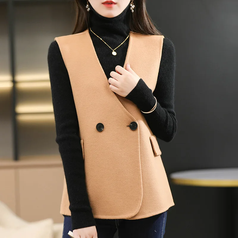 

2021 new double-sided woolen waistcoat women's self-cultivation outer wear woolen waistcoat women