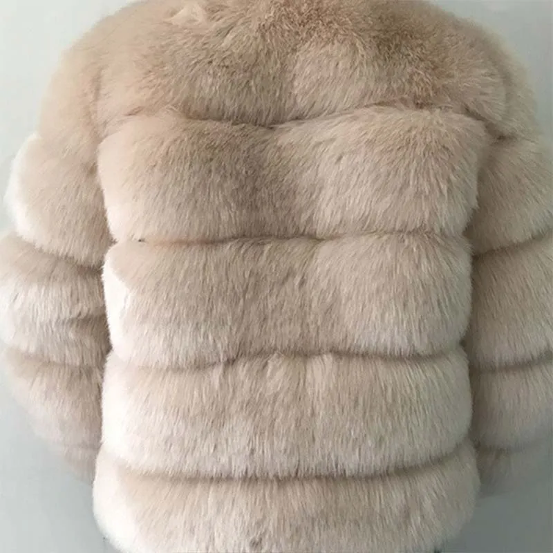 Khaki URSPORTTECH пальто из искусственного коричневого лисьего меха, женское плюшевое пальто, куртка, уличная одежда, осень-зима, теплое пальто из искусственного лисьего меха, верхняя одежда для женщин - Цвет: Khaki