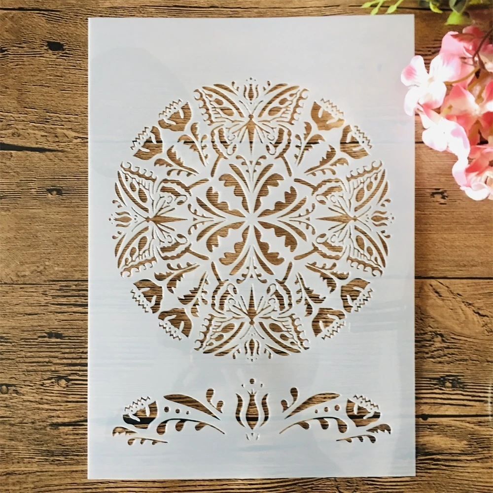 

A4 29cm Butterfly Wheel Round DIY Layering Stencils Wall Painting Scrapbook Embossing Hollow Embellishment Printing Lace Ruler