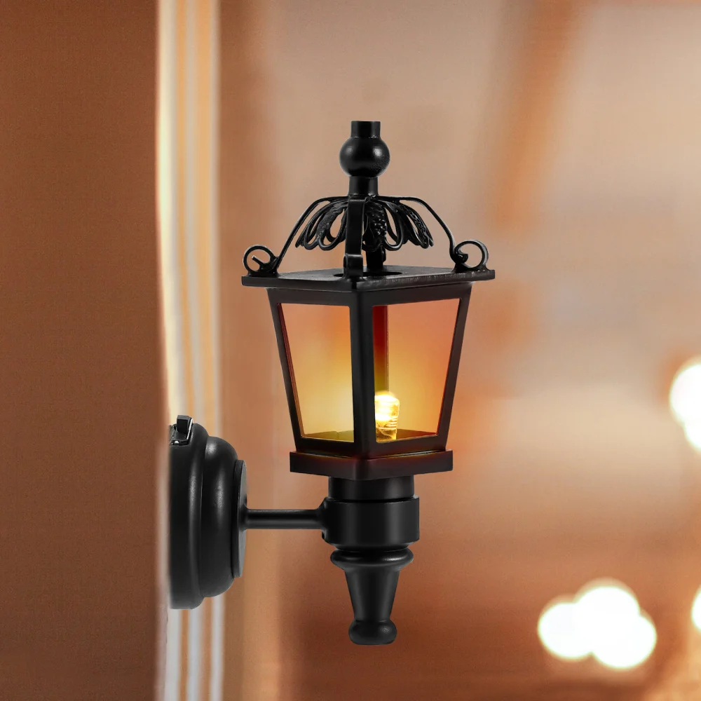 

LEORX 1:12 LED Wall Lamp Mini House Wall Light Miniature Lantern DIY Decor Acessory (Black)