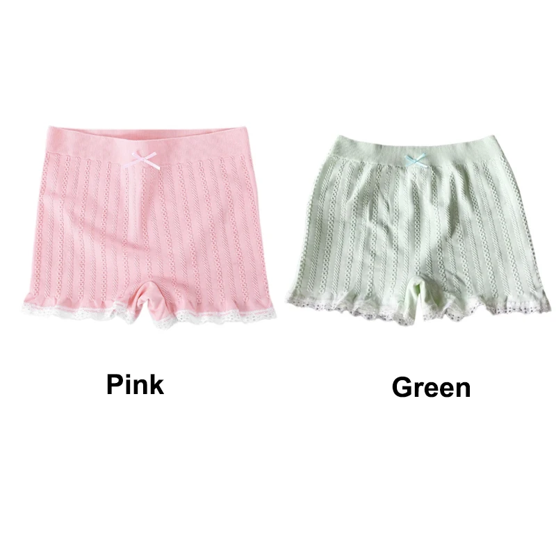 Pink Green Женские Эластичные облегающие шорты, кружевные хлопковые шорты для мальчиков, под юбку, безопасные штаны для мальчиков, шорты с бантом, под брюки, боксеры, Mujer - Цвет: Pink Green