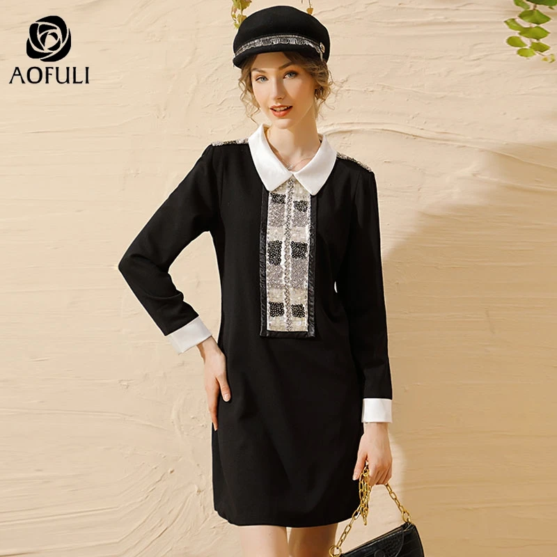 L/2XL/3XL английское шикарное женское короткое платье с бисером зимнее длинным