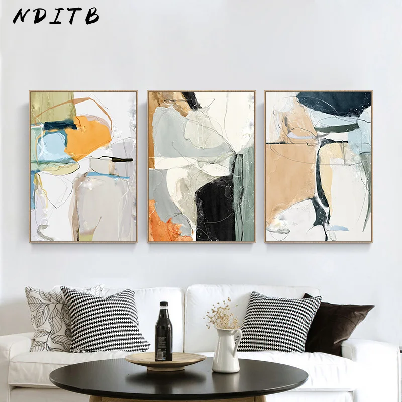 Современное искусство разноцветный абстрактной формы холст плакат настенный