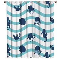 sea animals on a blue wavy background window treatment hardware sets curtains for the kitchen living room