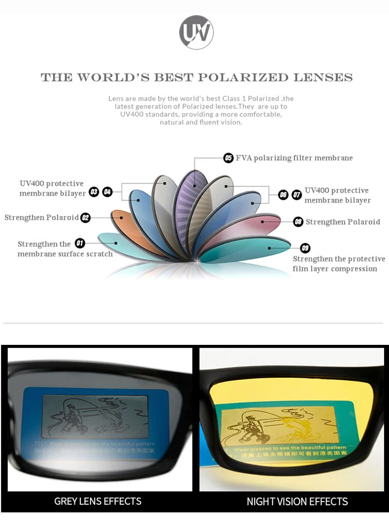 Мужские поляризованные солнцезащитные очки с чехлом для вождения и