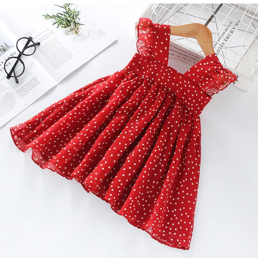 Новое поступление летнее в горошек шифоновое платье для маленьких девочек детей
