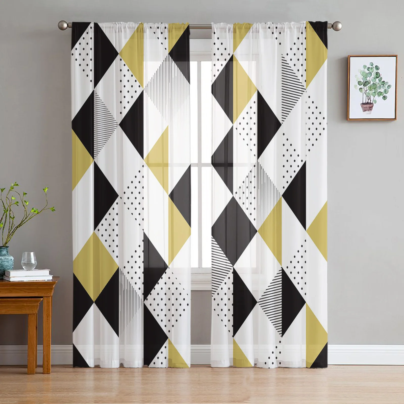 

Занавески из тюля с геометрической треугольной текстурой, s для гостиной, спальни, современные шторы из вуали для кухни, шифоновые прозрачны...