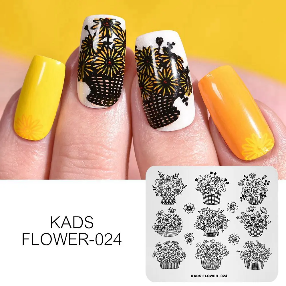Flower 024 KADS пластины для штамповки ногтей 48 дизайнов цветок бабочка изображение дизайн ногтей штамп Шаблон трафарет для штамповки ногтей Маникюрный Инструмент - Цвет: Flower 024
