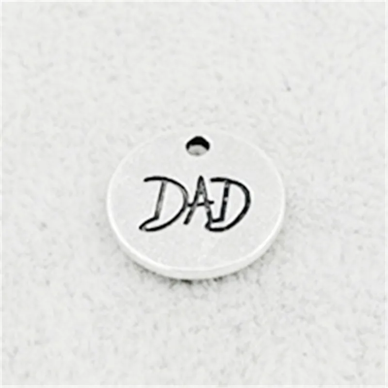 

5 pcs/Lot 12mm Antique Silver colour letter printed DAD charm round disc message charms