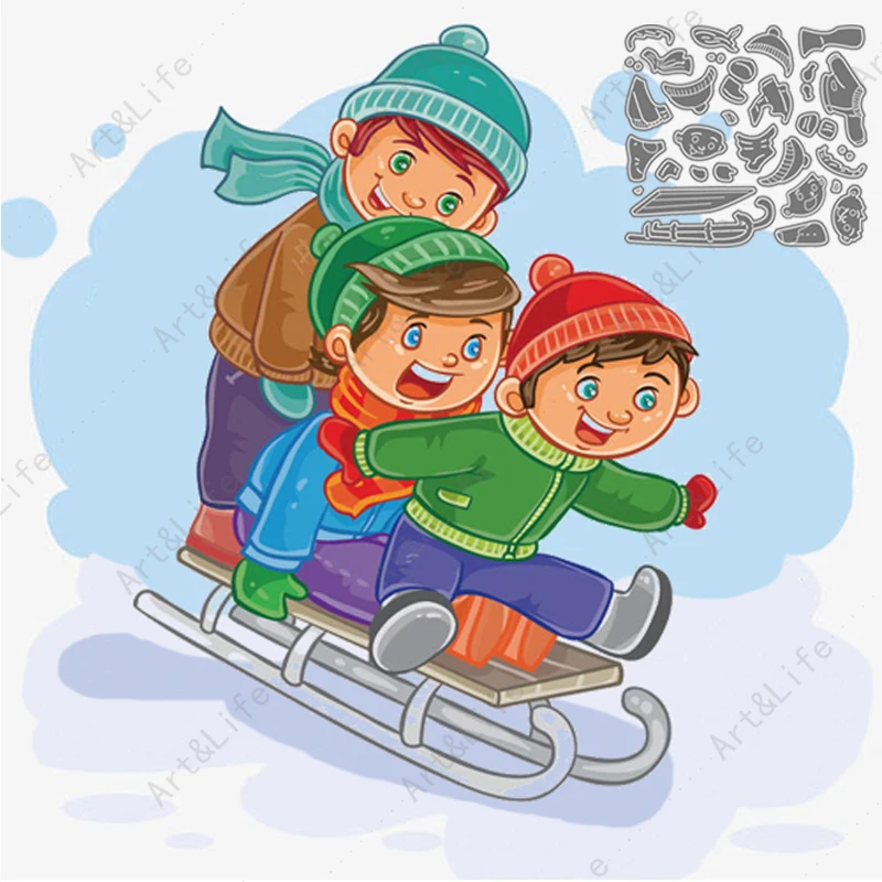 

Skiing boys New Metal Carbon Cutting Dies Stencils for Scrapbooking Craft Album Knife Mold Birthday Card Embossing Cut Dies